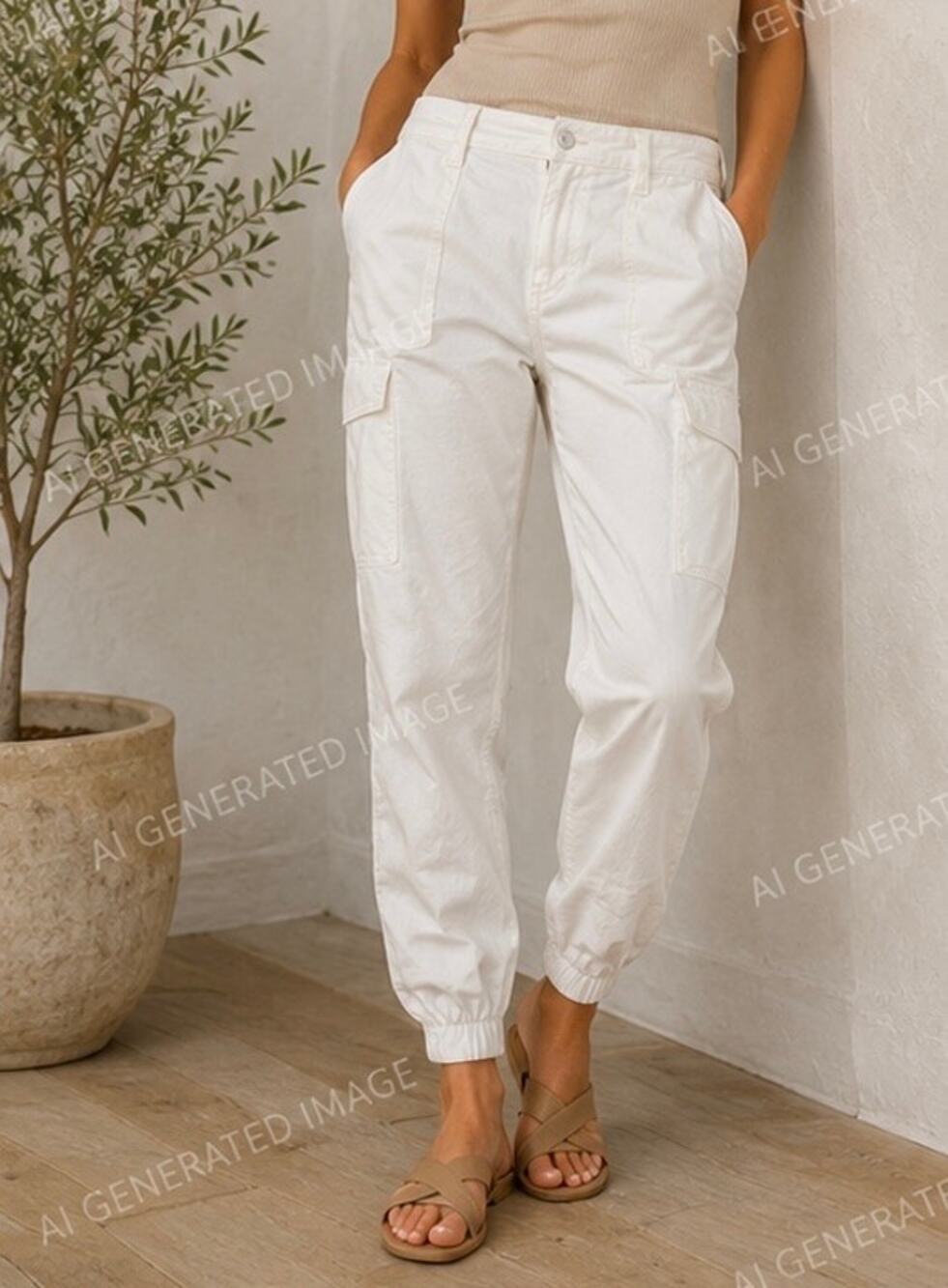 Nili Lotan White Cargo Jogger Pants Women’s Size 8 Cotton Stretch Made USA